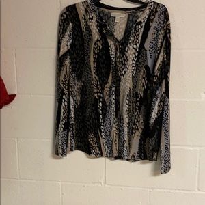 Dana Buchman LS print shirt blk/grey/tan VGC Lg